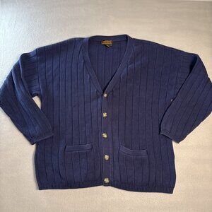 Vintage Eddie Bauer Grandpa Sweater Cardigan Men XL Blue Ribbed Fisherman Knit